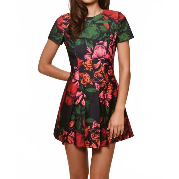 NEW HUTCH emmanuela mini dress in black multi inverted sketched floral